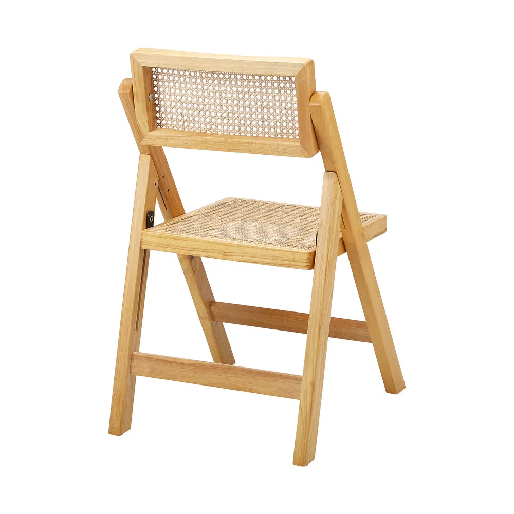 Oikiture 2x Dining Chairs Folding Rattan Chair Wooden