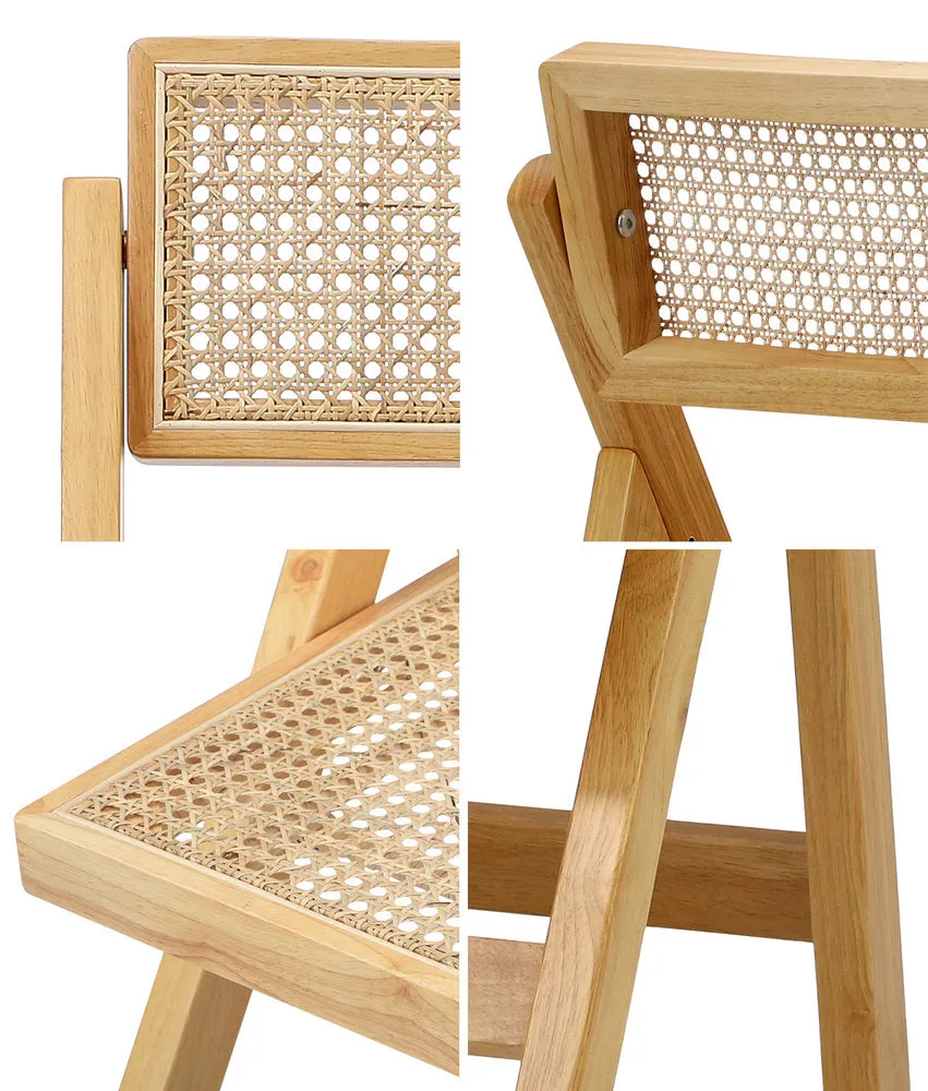 Oikiture 2x Dining Chairs Folding Rattan Chair Wooden