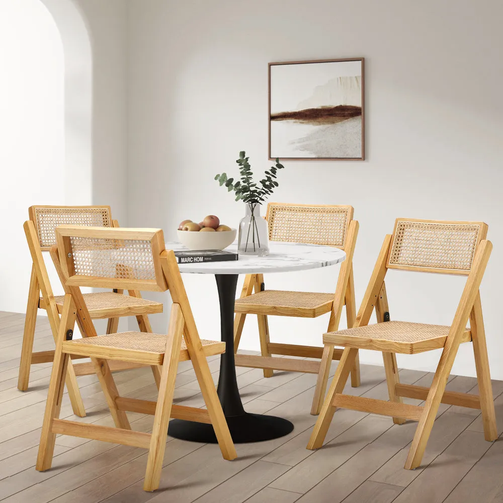 Oikiture 2x Dining Chairs Folding Rattan Chair Wooden