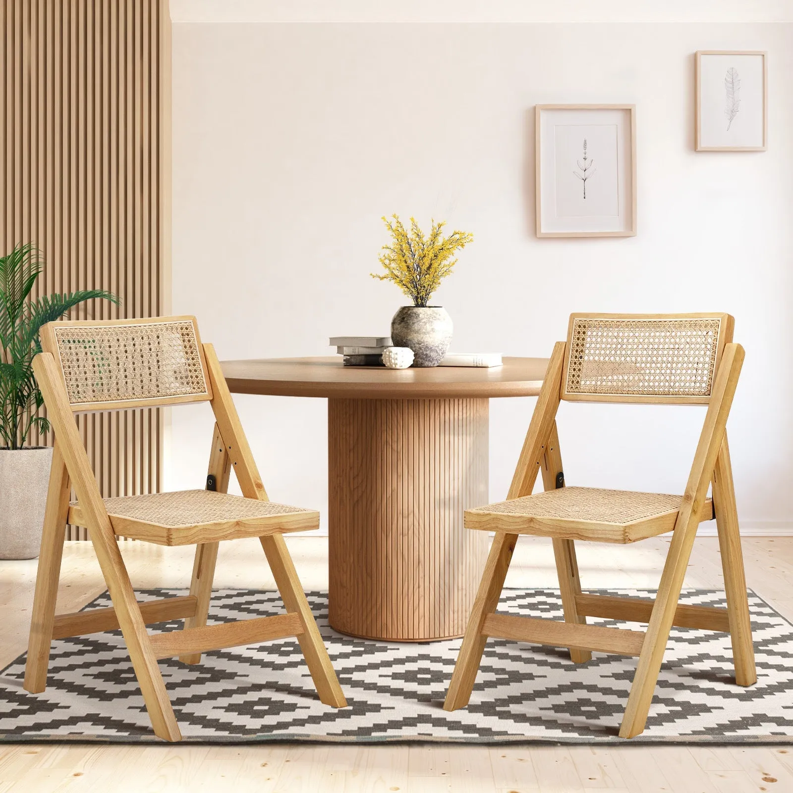 Oikiture Dining Chairs Folding Rattan Chair Wooden Accent Chair Natural