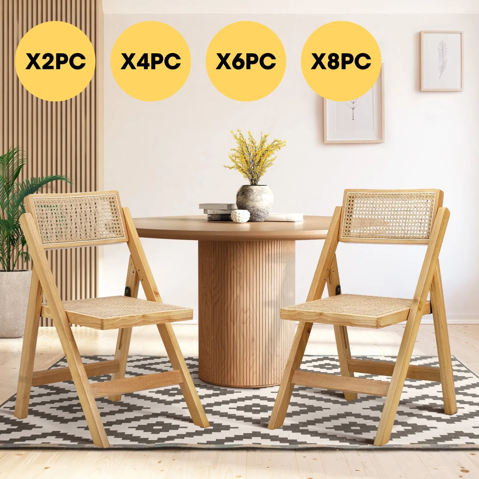 Oikiture Dining Chairs Folding Rattan Chair Wooden Accent Chair Natural