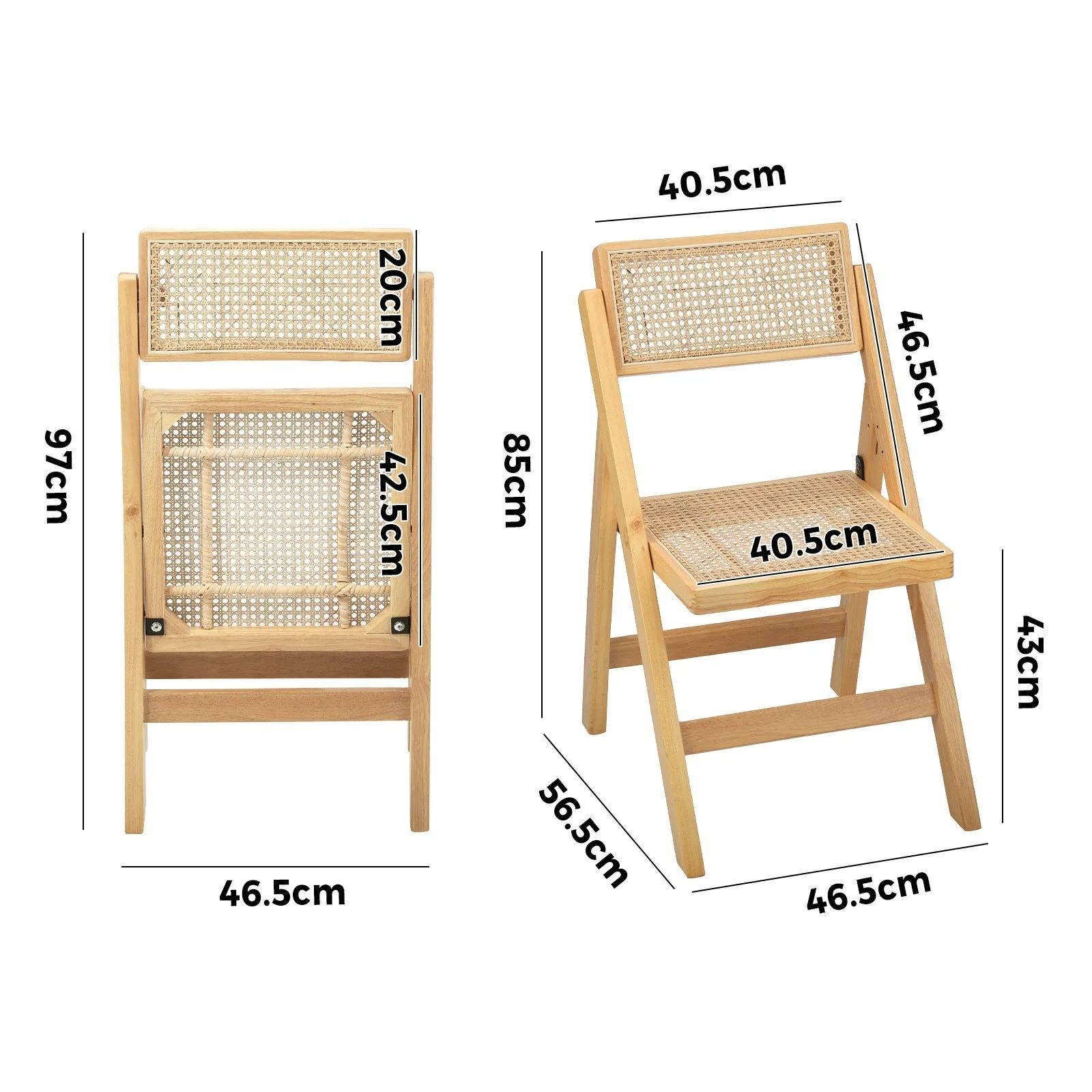 Oikiture Dining Chairs Folding Rattan Chair Wooden Accent Chair Natural