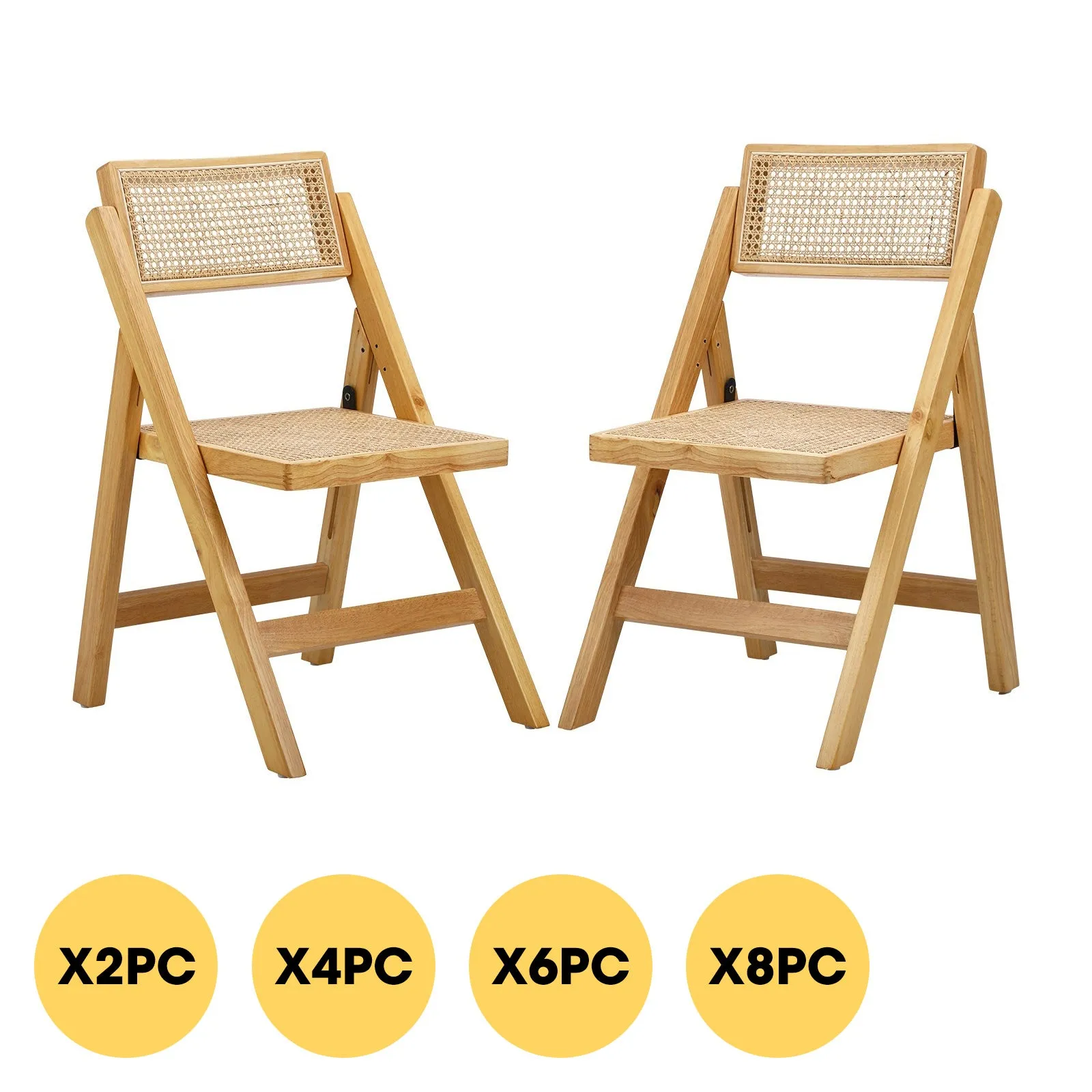 Oikiture Dining Chairs Folding Rattan Chair Wooden Accent Chair Natural