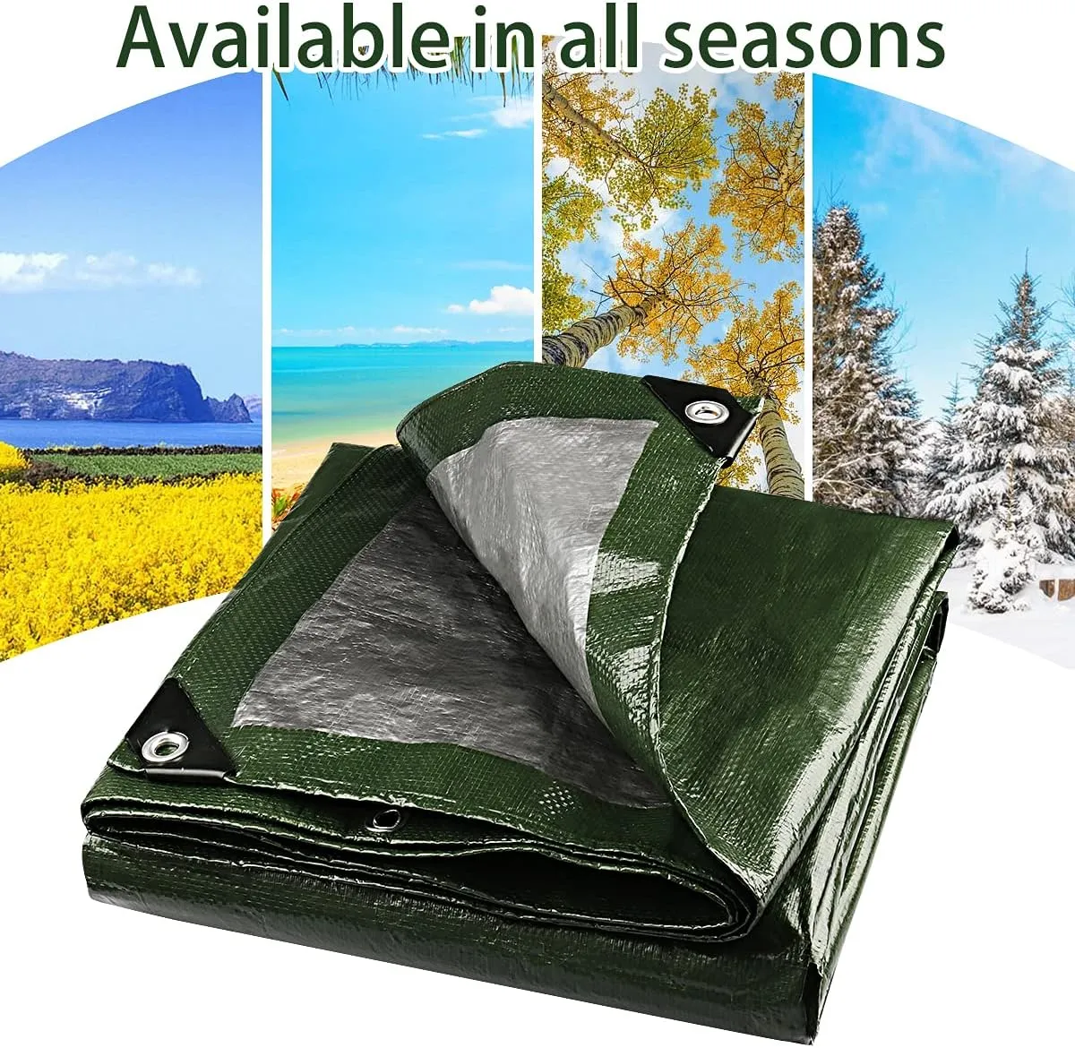 Onarway Poly Tarps Waterproof for Outdoor: Green Tarpaulin 6Mil Thicken 9x9 Ft 2Packs- Anti-UV Waterproof Tarp Cover with Grommets Multipurpose for Boat Pool Roof Camping