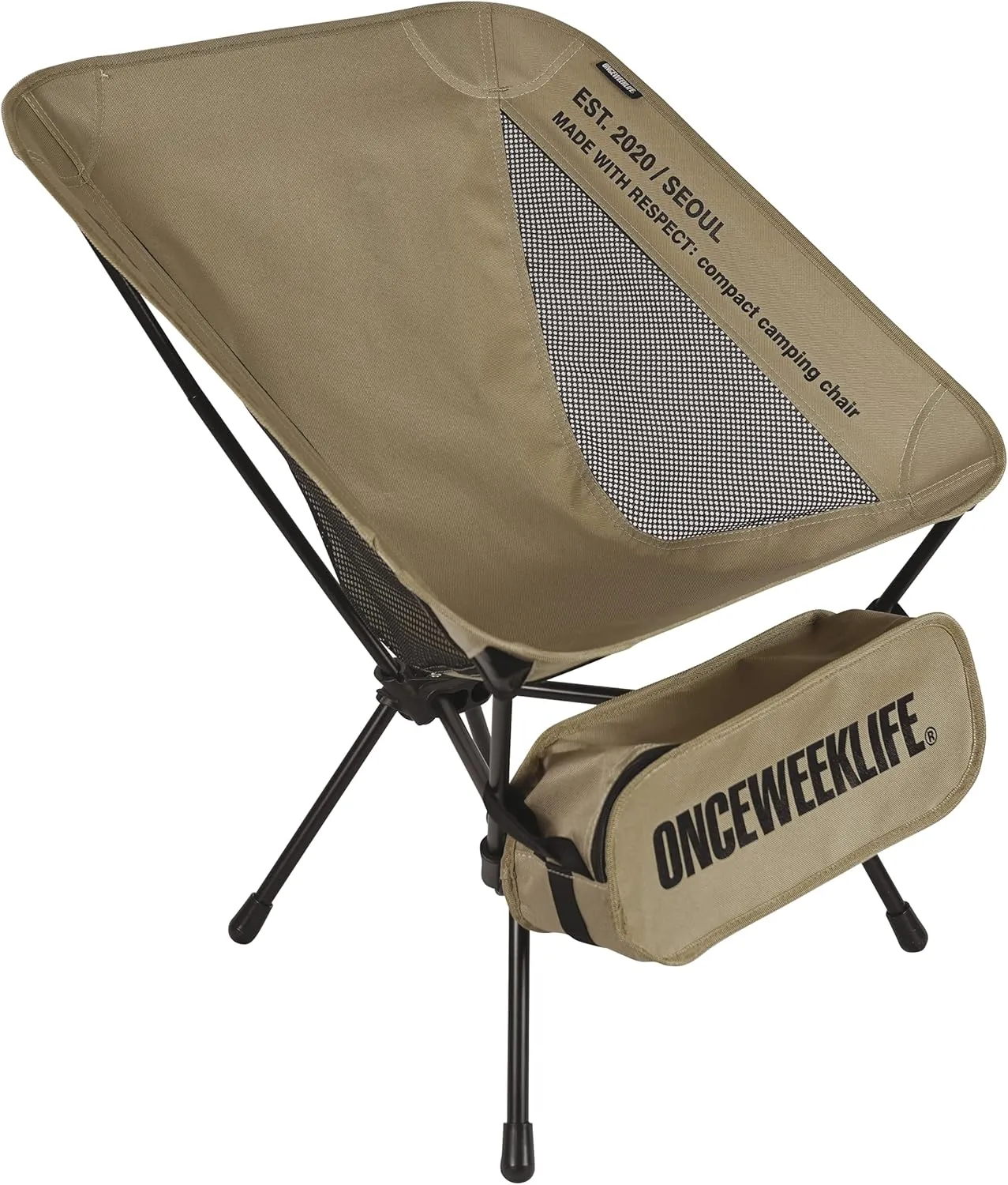 ONCEWEEKLIFE® Compact Camping Chair - Folding Chair, Foldable Lightweight Foldable Outdoor Chairs for Hiking Mountaineering Beach, and Backpacking 330 lbs Capacity (Beige)