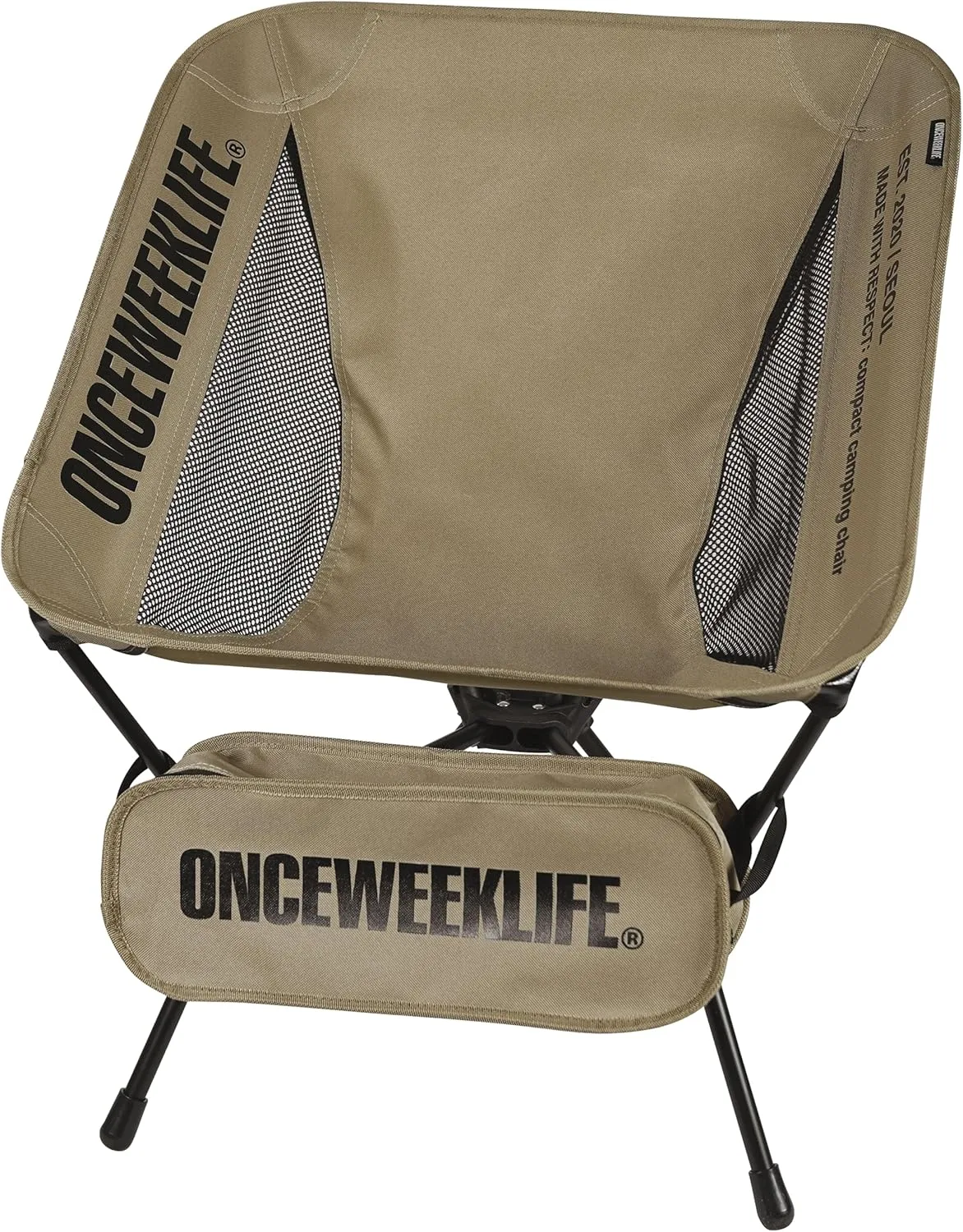 ONCEWEEKLIFE® Compact Camping Chair - Folding Chair, Foldable Lightweight Foldable Outdoor Chairs for Hiking Mountaineering Beach, and Backpacking 330 lbs Capacity (Beige)