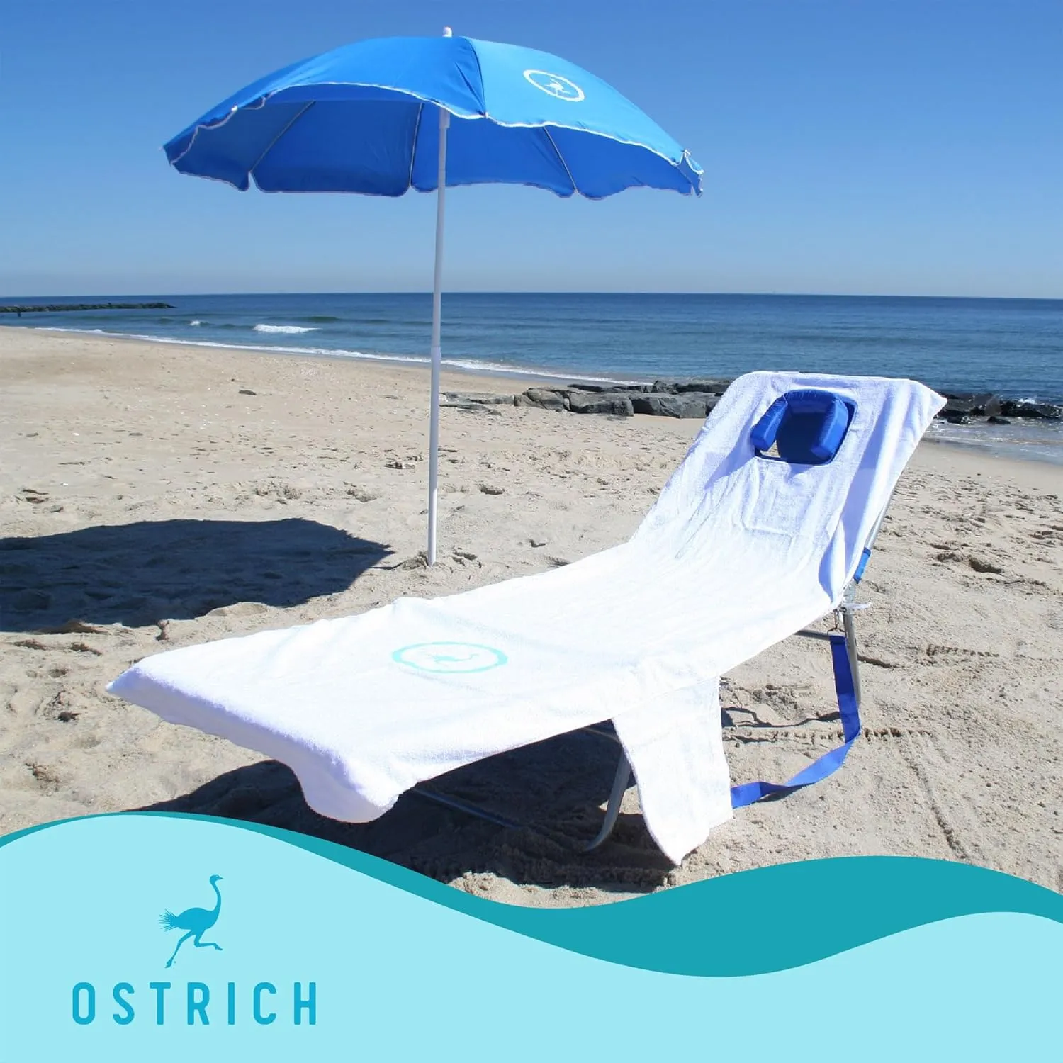 Ostrich Beach Lounge Chair, Folding & Reclining Outdoor Chaise Lounger, Blue - Portable Adjustable Recliner Chair for Lawn, Pool, Patio, Garden, and Yard