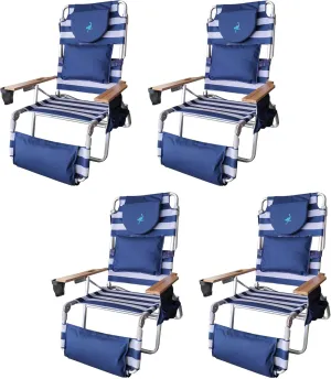 Ostrich Deluxe Padded 3-N-1 Outdoor Lounge Reclining Beach Chair, Blue (4 Pack)