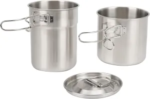 OUKENS Camping Pot, 2pcs Stainless Steel Cooking Cup Mug Vent Design Outdoor Camp Cook Pot Camping Cookware with Collapsible Handle for Camping Hiking Backpacking Picnic