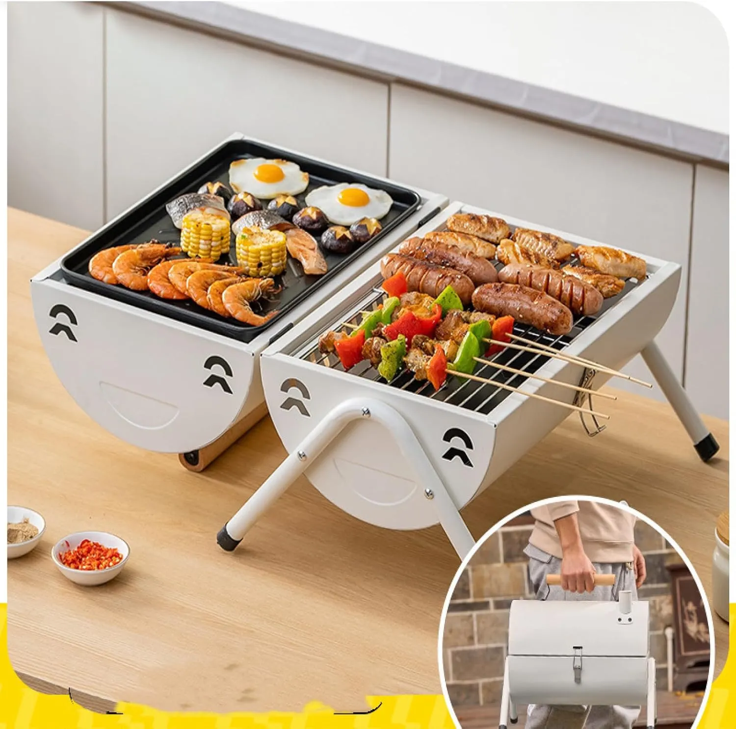 Outdoor barbecue chimney stove portable double sided kebab stove home camping charcoal grill smokeless small barbecue rack