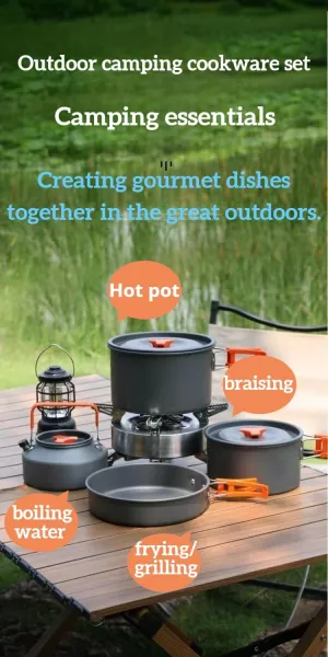 Outdoor camping cookware set, multiple set options, easy to clean, portable, even heating, non-stick coating