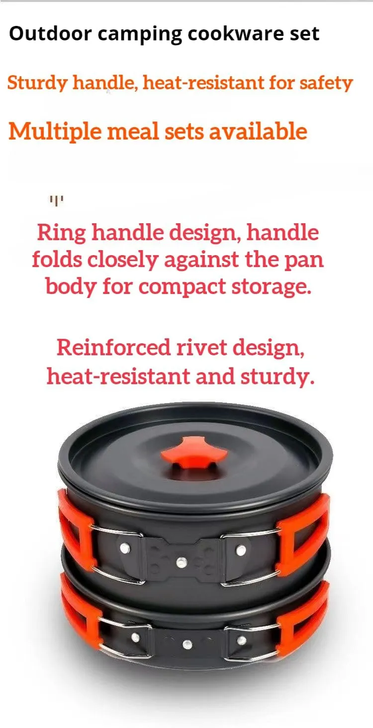 Outdoor camping cookware set, multiple set options, easy to clean, portable, even heating, non-stick coating