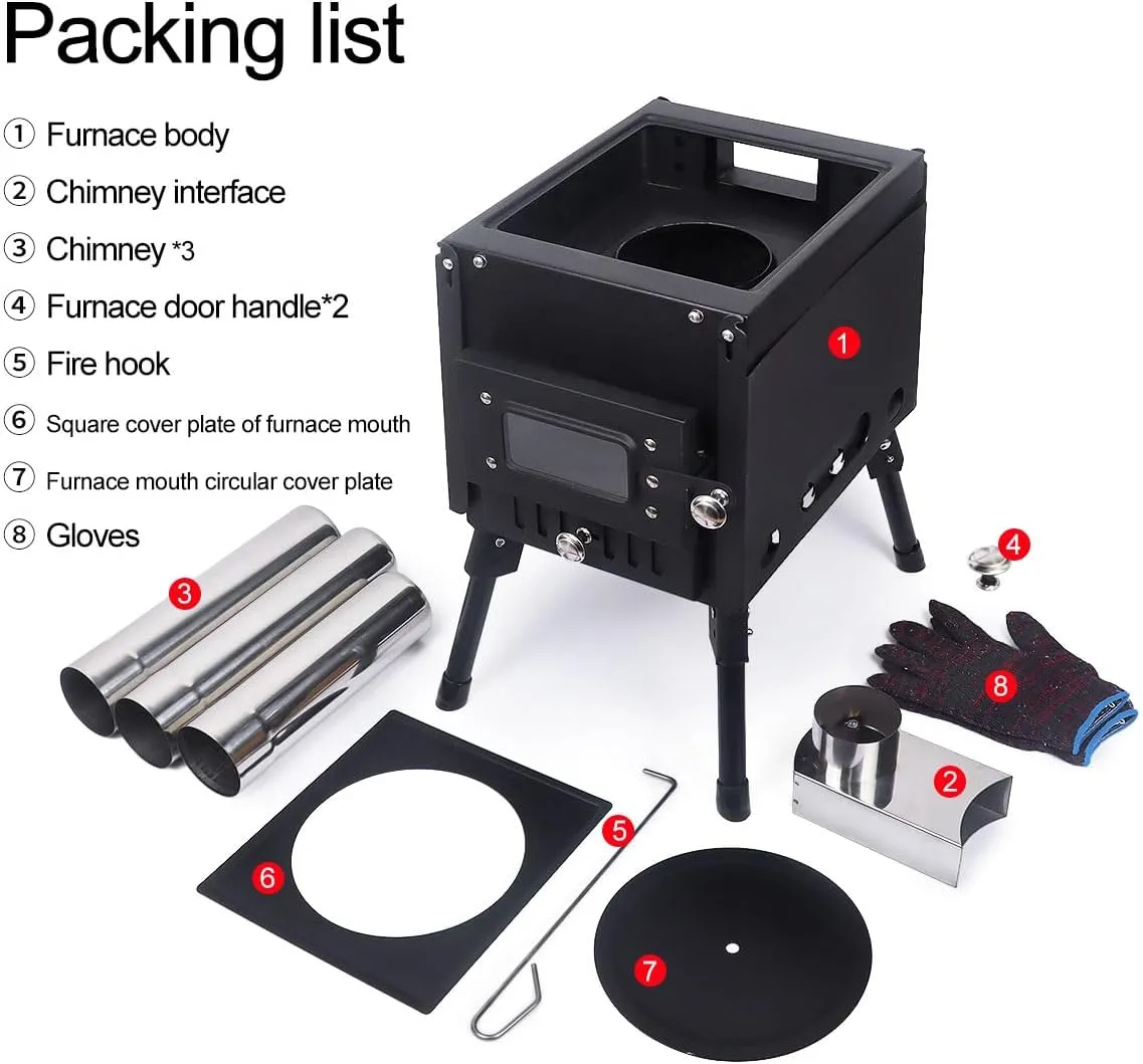 outdoor Camping Stove Portable Stainless Steel Wood Burning Fire Stove (Black Small)