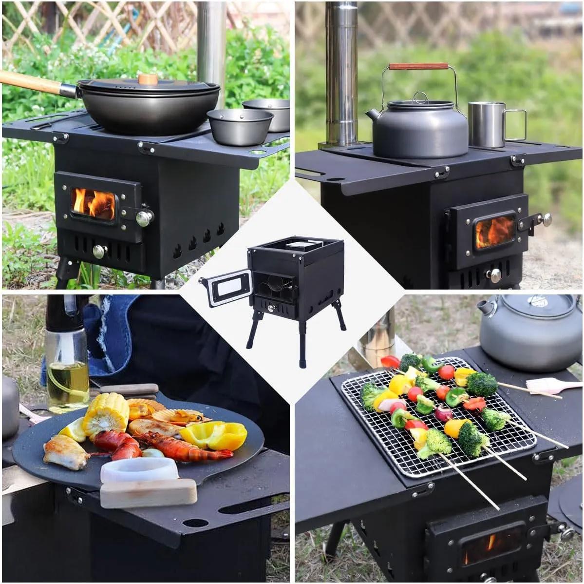 outdoor Camping Stove Portable Stainless Steel Wood Burning Fire Stove (Black Small)