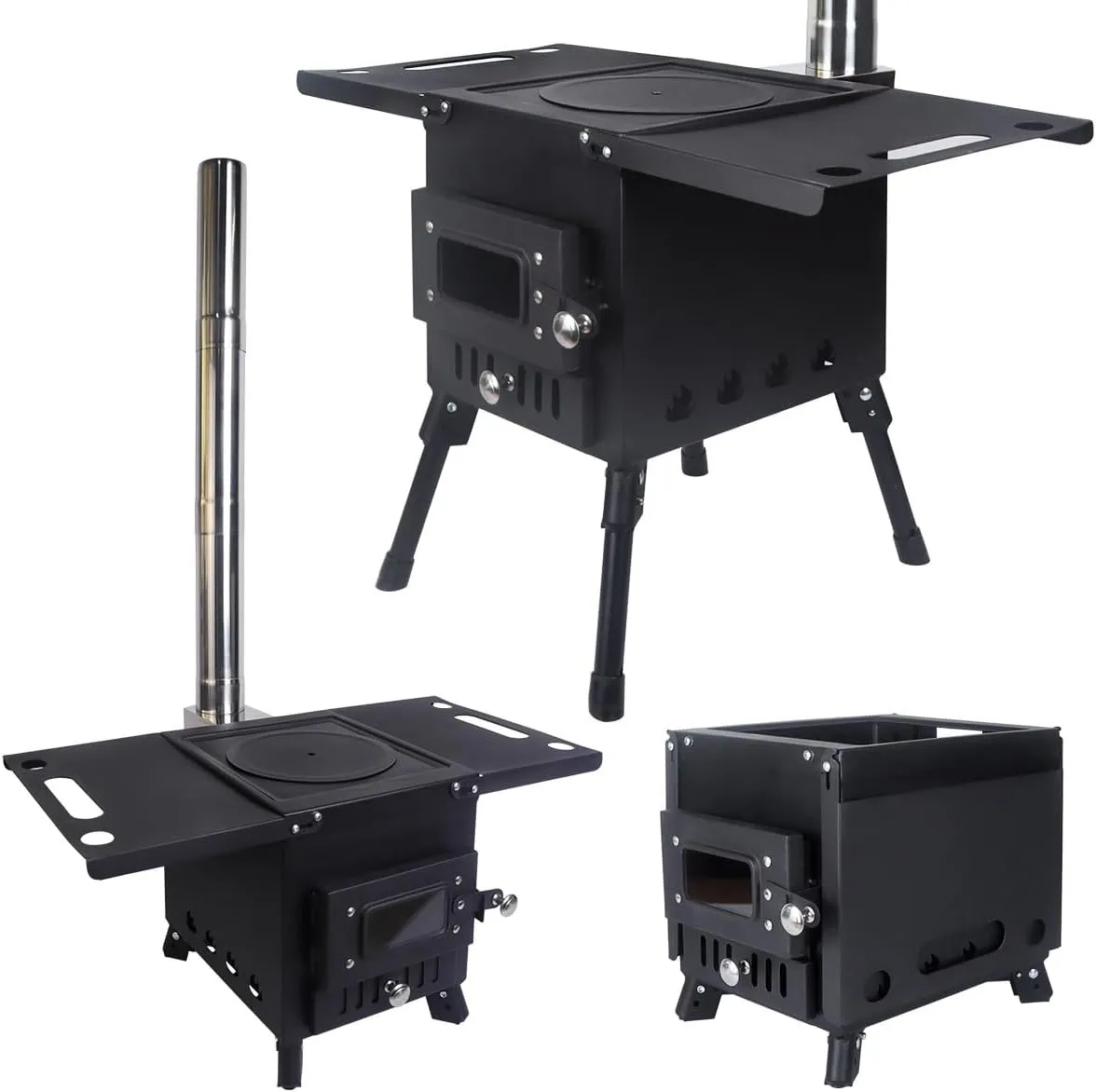 outdoor Camping Stove Portable Stainless Steel Wood Burning Fire Stove (Black Small)