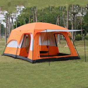 Outdoor Camping Tent 5-8 Person Large Family Tents for Camping Festival, Hiking Waterproof Tent with Living Room and Separate Rooms 4 Season Tents Big Family Shelter, Orange