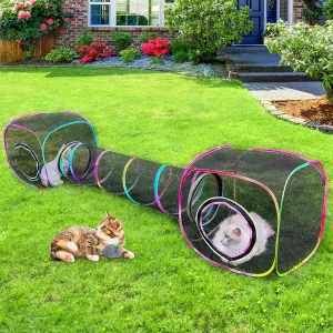 Outdoor Cat Enclosures Portable Cats Tunnel with Carry Bag Breathable Kitty Tent Outdoor with 2 Mouse Toys Outside Cat Enclosure for Indoor Cats (2 Cubes   Run Tunnel)