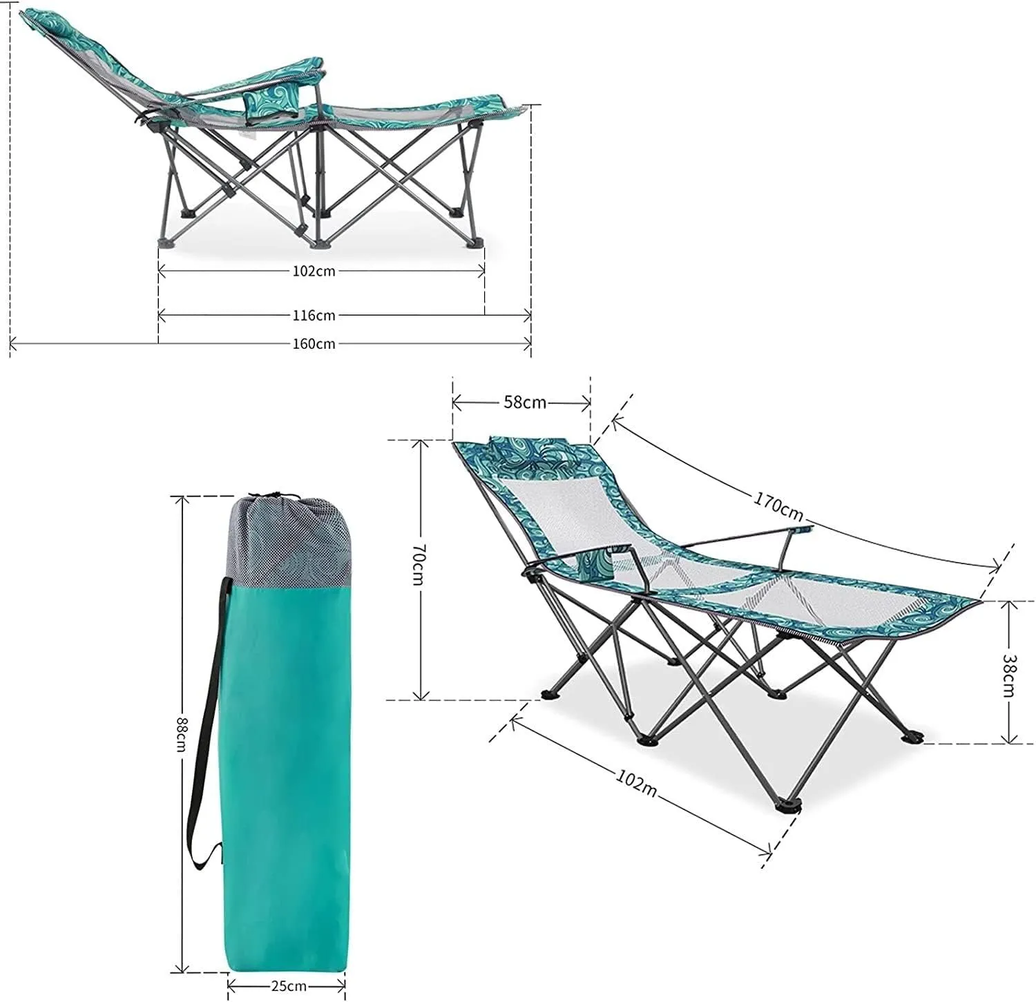 Outdoor Chair Folding Camping Chair Portable Camping Chair With Footrest Mesh Backrest Folding Reclining Lunch Break Bed Sitting Lying Dual-Purpose Beach Seat Camping Chair Foldable Chair ( Color : C