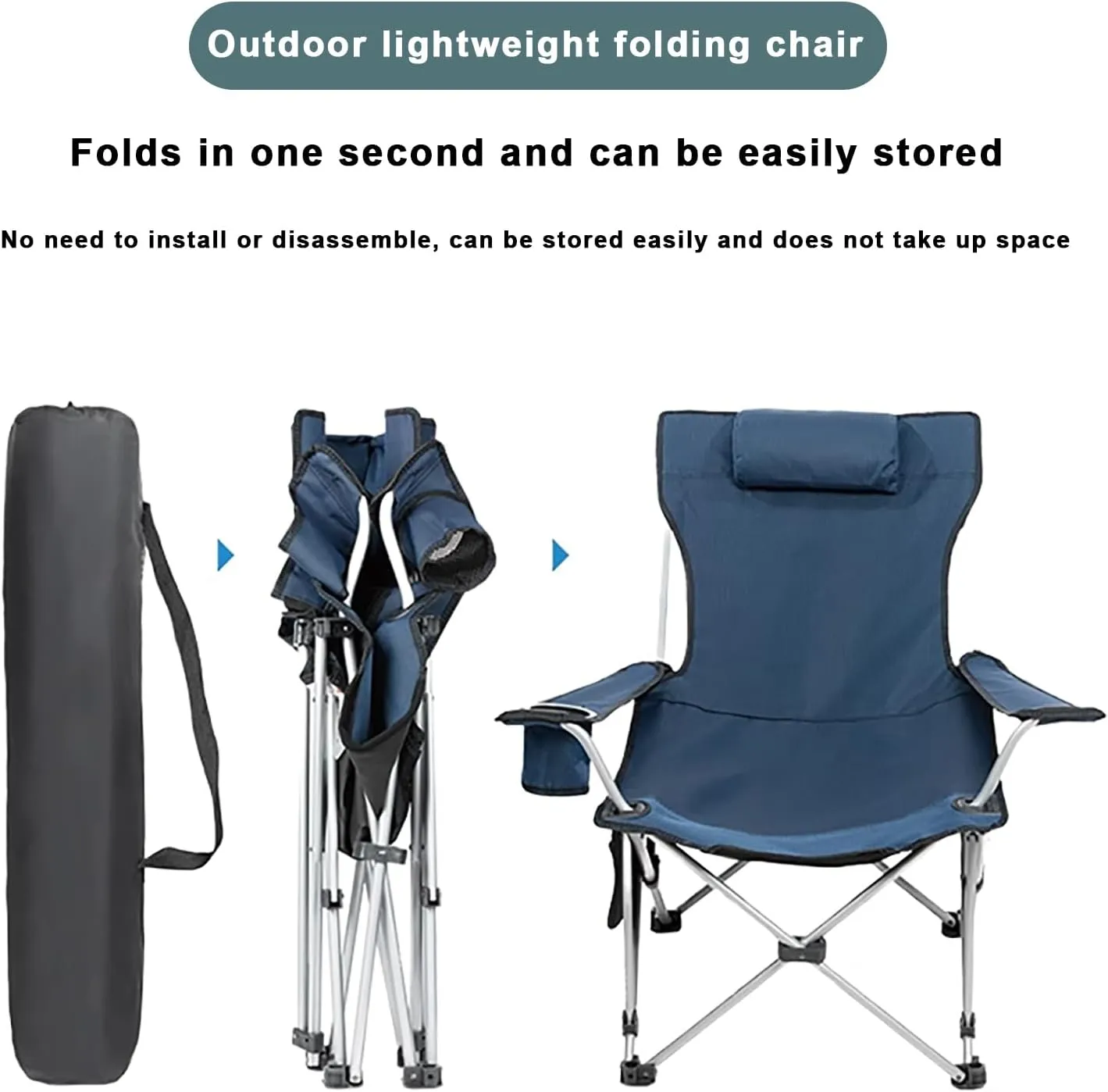 Outdoor Folding Camping Chairs can be Adjusted in Four Levels, Adult Folding Reclining Chair, Maximum Load Capacity 660LB, Sitting and Lying Llounge Chair for Camping, Painting, Fishing J-65x30.7in