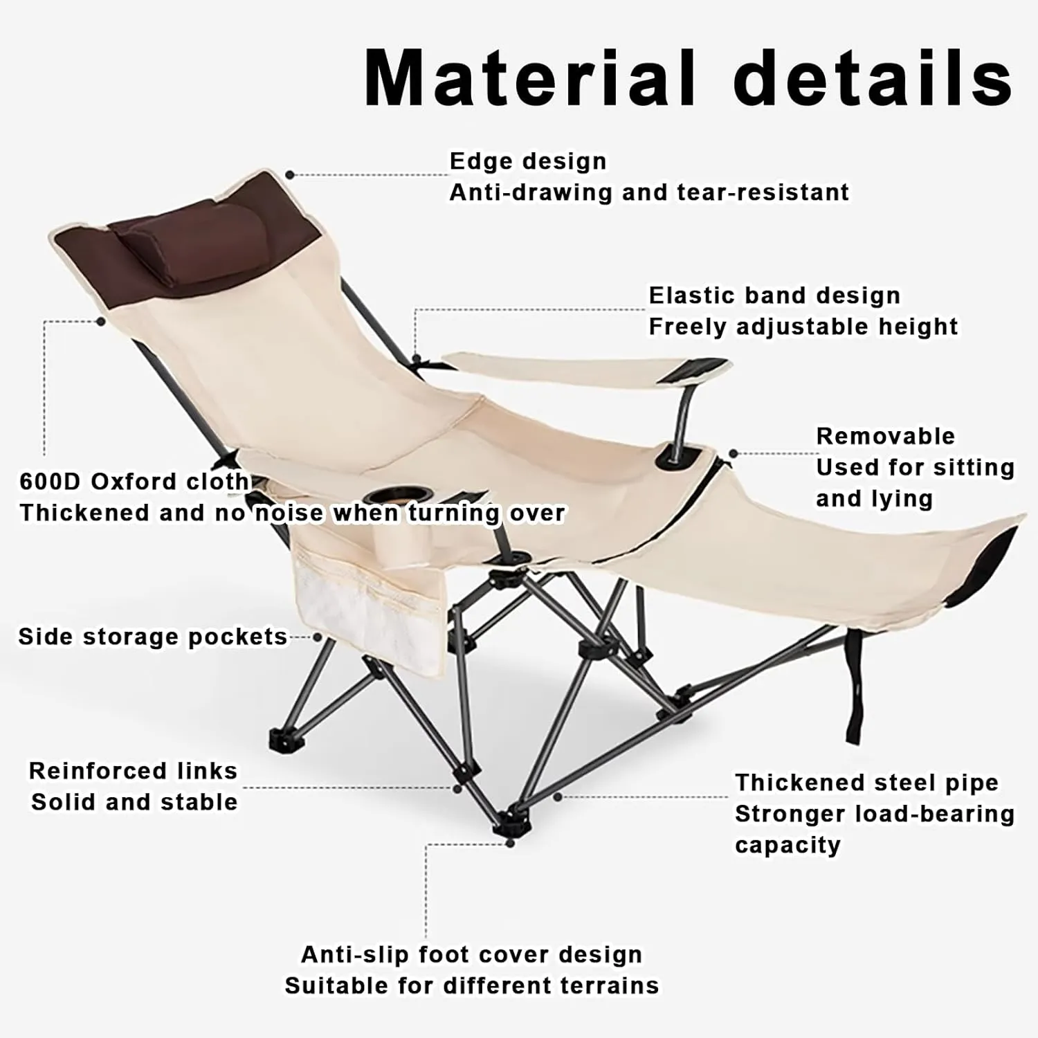 Outdoor Folding Camping Chairs can be Adjusted in Four Levels, Adult Folding Reclining Chair, Maximum Load Capacity 660LB, Sitting and Lying Llounge Chair for Camping, Painting, Fishing J-65x30.7in