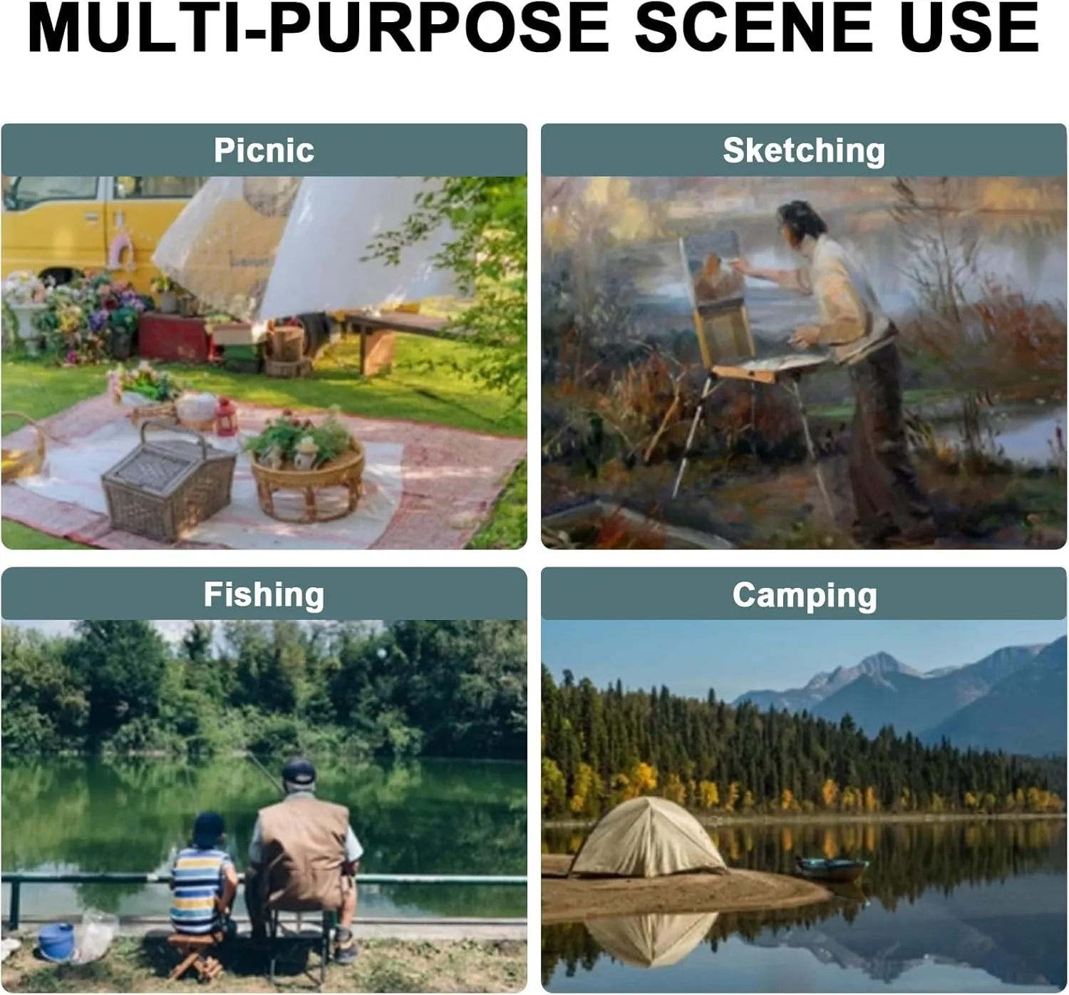 Outdoor Folding Camping Chairs can be Adjusted in Four Levels, Adult Folding Reclining Chair, Maximum Load Capacity 660LB, Sitting and Lying Llounge Chair for Camping, Painting, Fishing J-65x30.7in