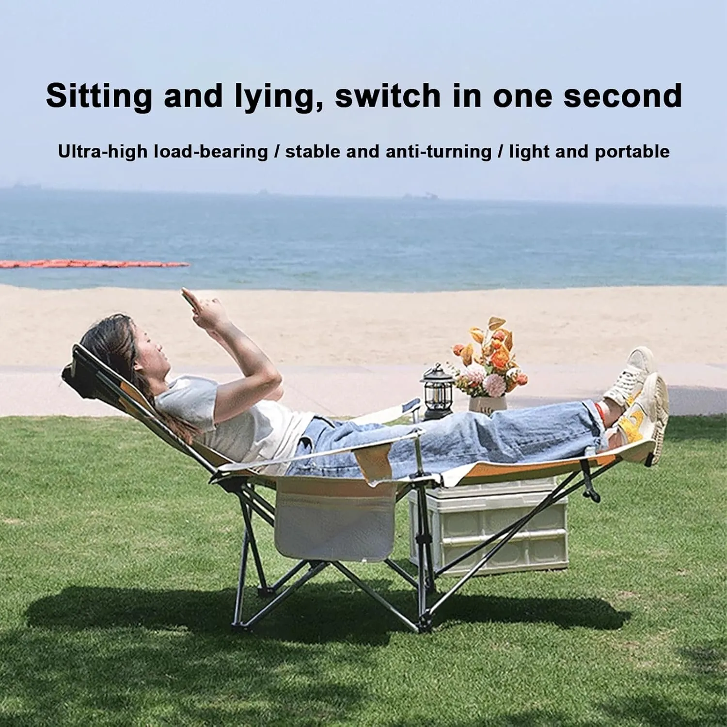 Outdoor Folding Camping Chairs can be Adjusted in Four Levels, Adult Folding Reclining Chair, Maximum Load Capacity 660LB, Sitting and Lying Llounge Chair for Camping, Painting, Fishing J-65x30.7in
