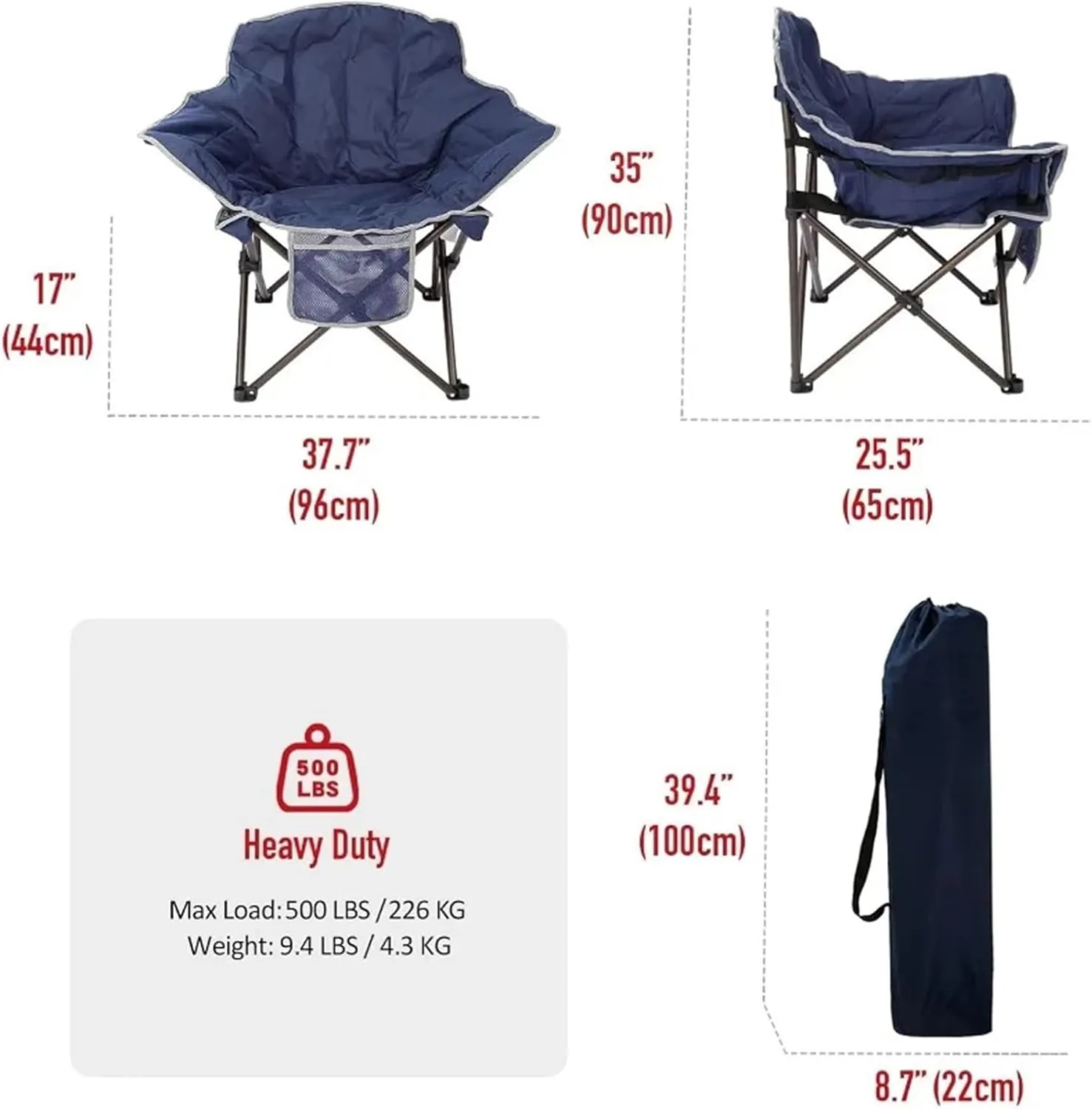 Outdoor Folding Chair Folding Chair, Padded Cushion, Heavy Duty Adults, Portable Camp Lawn Backpack Chair(Black Gray)