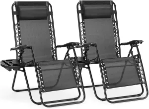 Outdoor Folding Chair Set of 2 Portable Recliner Beach Camping Patio Outdoor Folding Lounge Chair Backpack Chair(Black)
