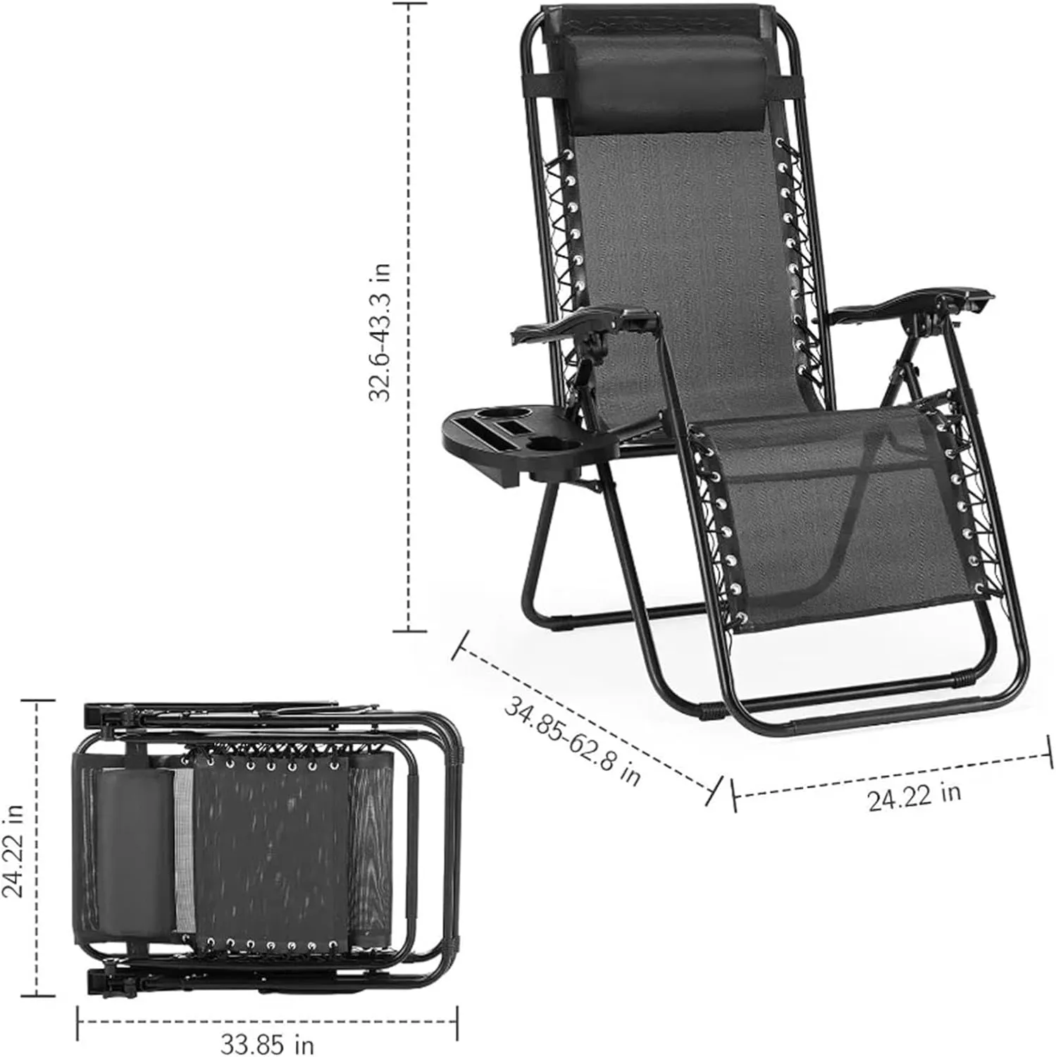 Outdoor Folding Chair Set of 2 Portable Recliner Beach Camping Patio Outdoor Folding Lounge Chair Backpack Chair(Black)