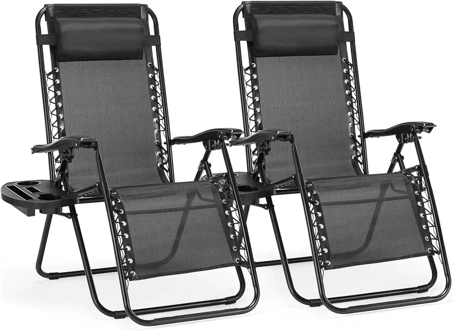 Outdoor Folding Chair Set of 2 Portable Recliner Beach Camping Patio Outdoor Folding Lounge Chair Backpack Chair(Black)
