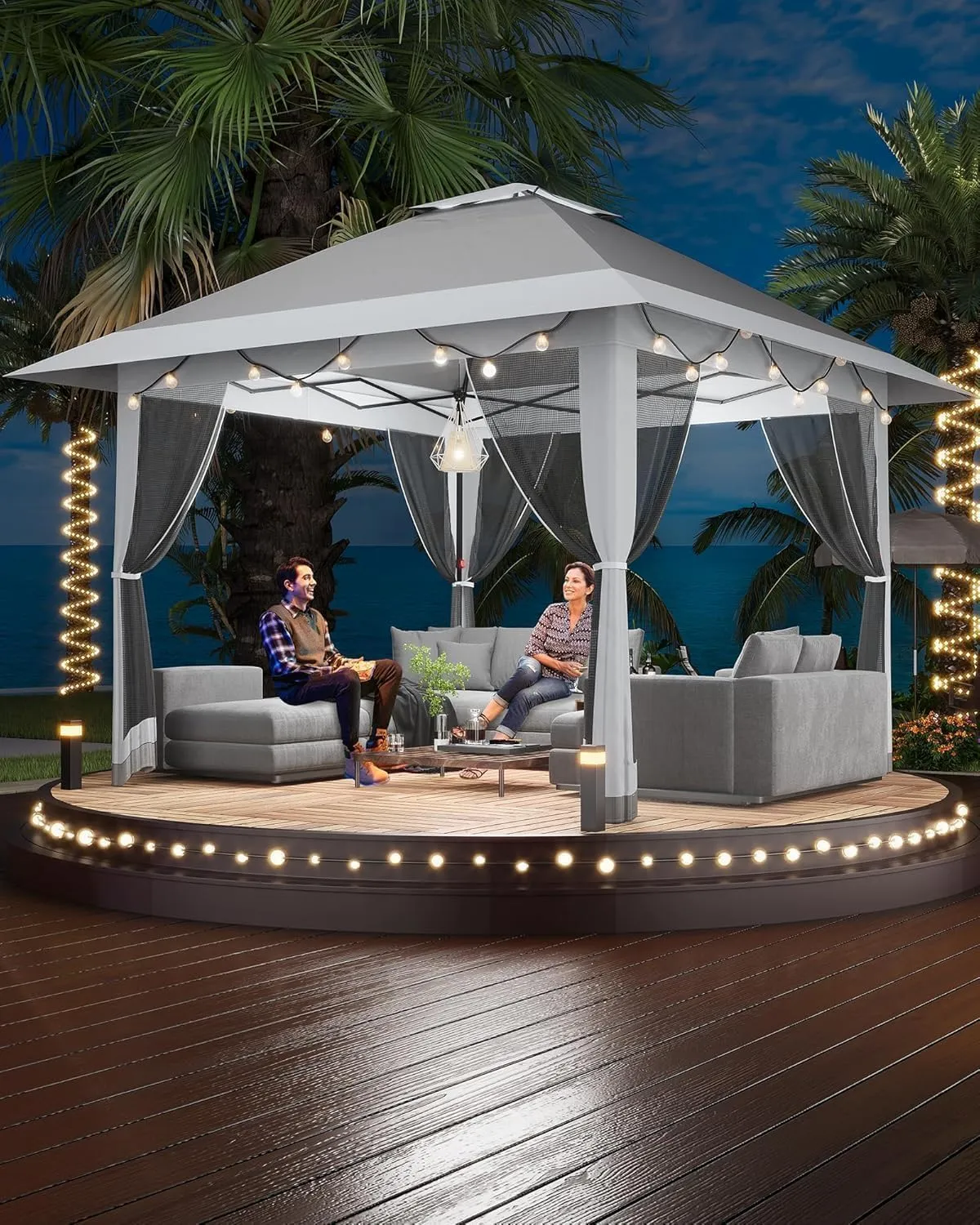 Outdoor Gazebo - 13x13ft Patio Canopy with Mosquito Net & Double Roof - Portable Instant Shelter for Outdoor, UV-Resistant Waterproof Patio Cover for Backyard, Garden, Camping (Adjustable Height)