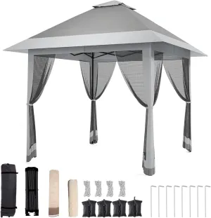 Outdoor Gazebo - 13x13ft Patio Canopy with Mosquito Net & Double Roof - Portable Instant Shelter for Outdoor, UV-Resistant Waterproof Patio Cover for Backyard, Garden, Camping (Adjustable Height)