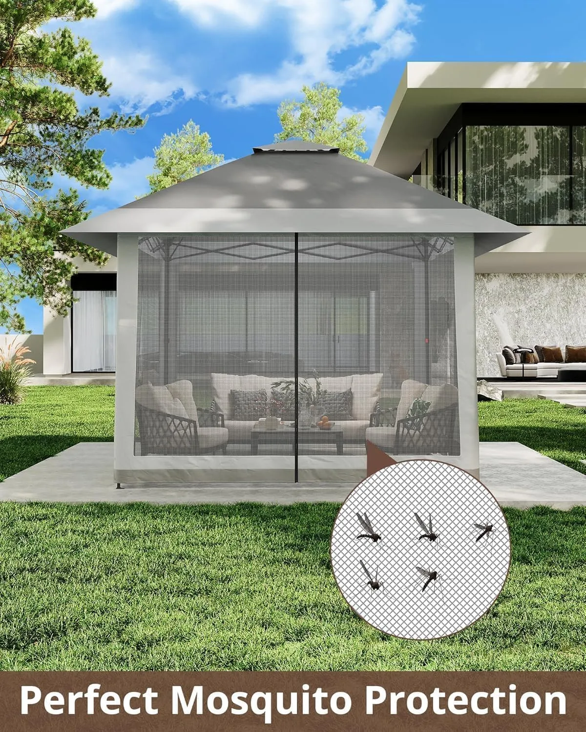 Outdoor Gazebo - 13x13ft Patio Canopy with Mosquito Net & Double Roof - Portable Instant Shelter for Outdoor, UV-Resistant Waterproof Patio Cover for Backyard, Garden, Camping (Adjustable Height)