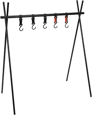 Outdoor Hanging Rack, Picnic Cookware Hanging Rack, Collapsible Multifunctional Camping Stand, 4 Foot Tripod Collapsible Aluminium Alloy Heavy Load Storage Rack with Hooks for Camping