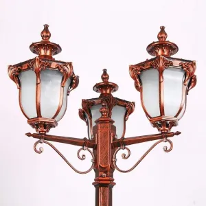 Outdoor Lamp Post Light, 3-Lights Antique Bronze Red Street Light 2.3m Aluminum Metal Glass High Pole Pillar Lamp Tradition Waterproof Outdoor Column Lighting Gard,