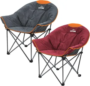 OUTDOOR LIVING SUNTIME Oversized Padded Camping Chair,Portable Comfy Outdoor Folding Moon Round Saucer Chairs for Adults with Holder and Carry Bag, Perfect for Hiking Lawn Patio Sports（Red and Orange）