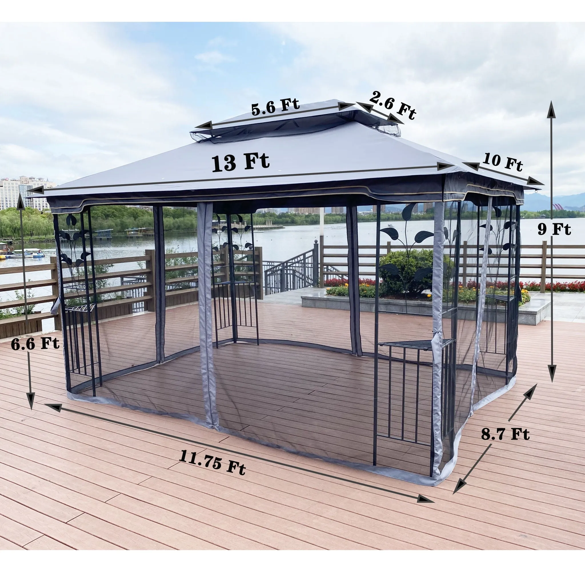 Outdoor Patio Gazebo Canopy Tent With Ventilated Double Roof And Mosquito Net (Detachable Mesh Screen On All Sides), Suitable For Lawn, Garden, Backyard And Deck - Gray