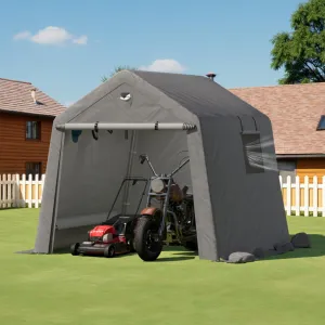 Outdoor Storage Shelter Shed,8'x8' Heavy Duty Motorcycle Storage Sheds,Portable Tarp Shed with Roll-Up Door and Ventilated Windows,Golf Cart Garage