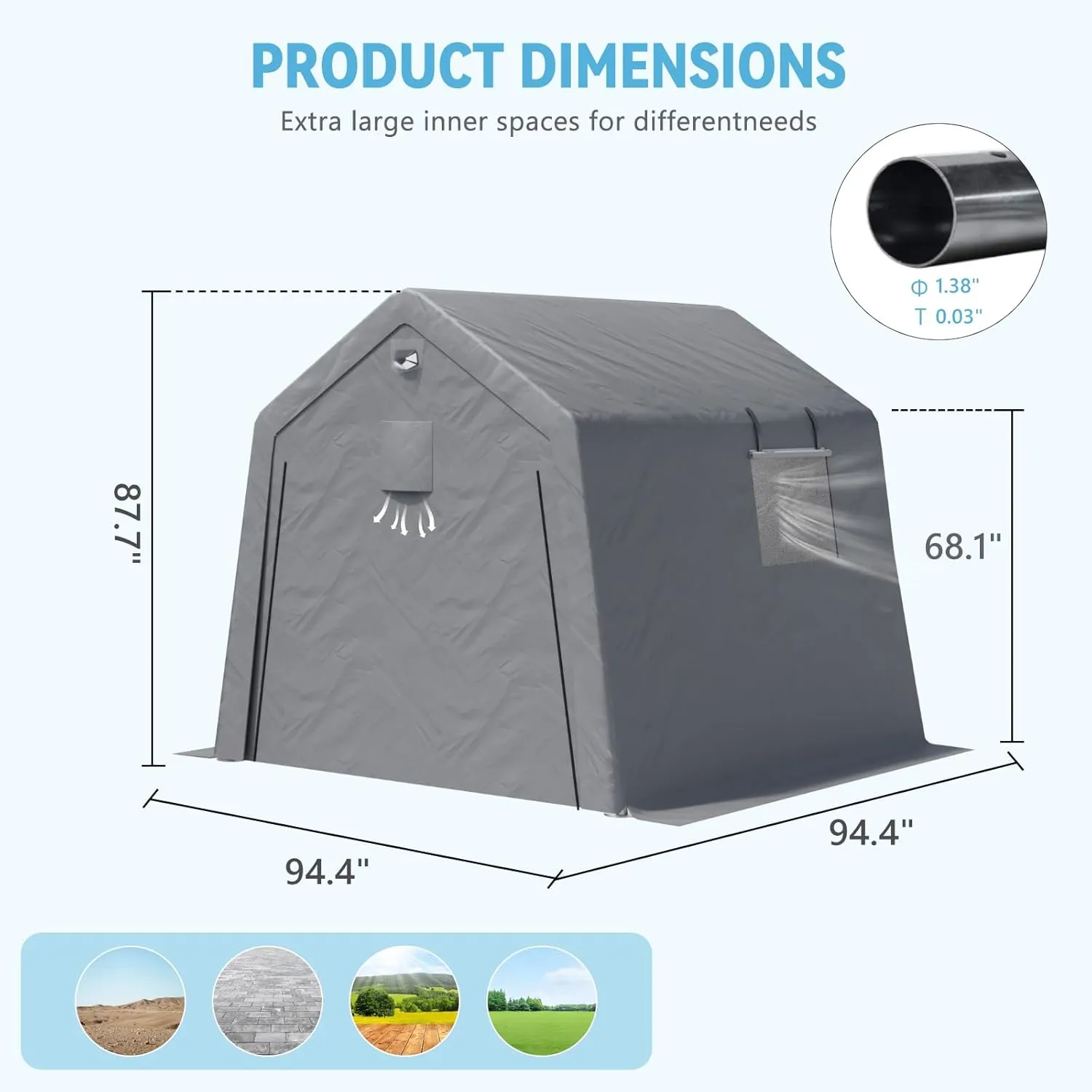 Outdoor Storage Shelter Shed,8'x8' Heavy Duty Motorcycle Storage Sheds,Portable Tarp Shed with Roll-Up Door and Ventilated Windows,Golf Cart Garage