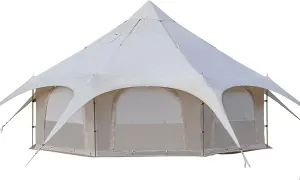 Outdoor Waterproof Cotton Canvas Tent,4 Season Family Camping Bell Tent 8-10 Person with Stove Jacks for Glamping and Festivals and Human Shelter for Inhabiting or Leisure,Brown