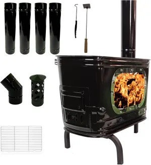 Outdoor Wood Burning Stove, Portable with Chimney Pipe for Cooking, Camping, Tent, Hiking, Fishing, Backpacking