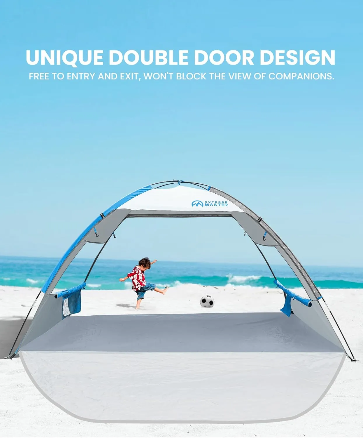 OutdoorMaster Beach Tent Sun Shelter with 2 Ventilated Doors, UPF50  Easy Setup Beach Tent Canopy for 3 Person, Lightweight & Portable Family Beach Umbrellas for Sand with Carrying Bag -Ocracoke Coast