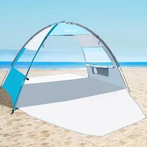 OutdoorMaster Beach Tent Sun Shelter with 2 Ventilated Doors, UPF50  Easy Setup Beach Tent Canopy for 3 Person, Lightweight & Portable Family Beach Umbrellas for Sand with Carrying Bag -Ocracoke Coast