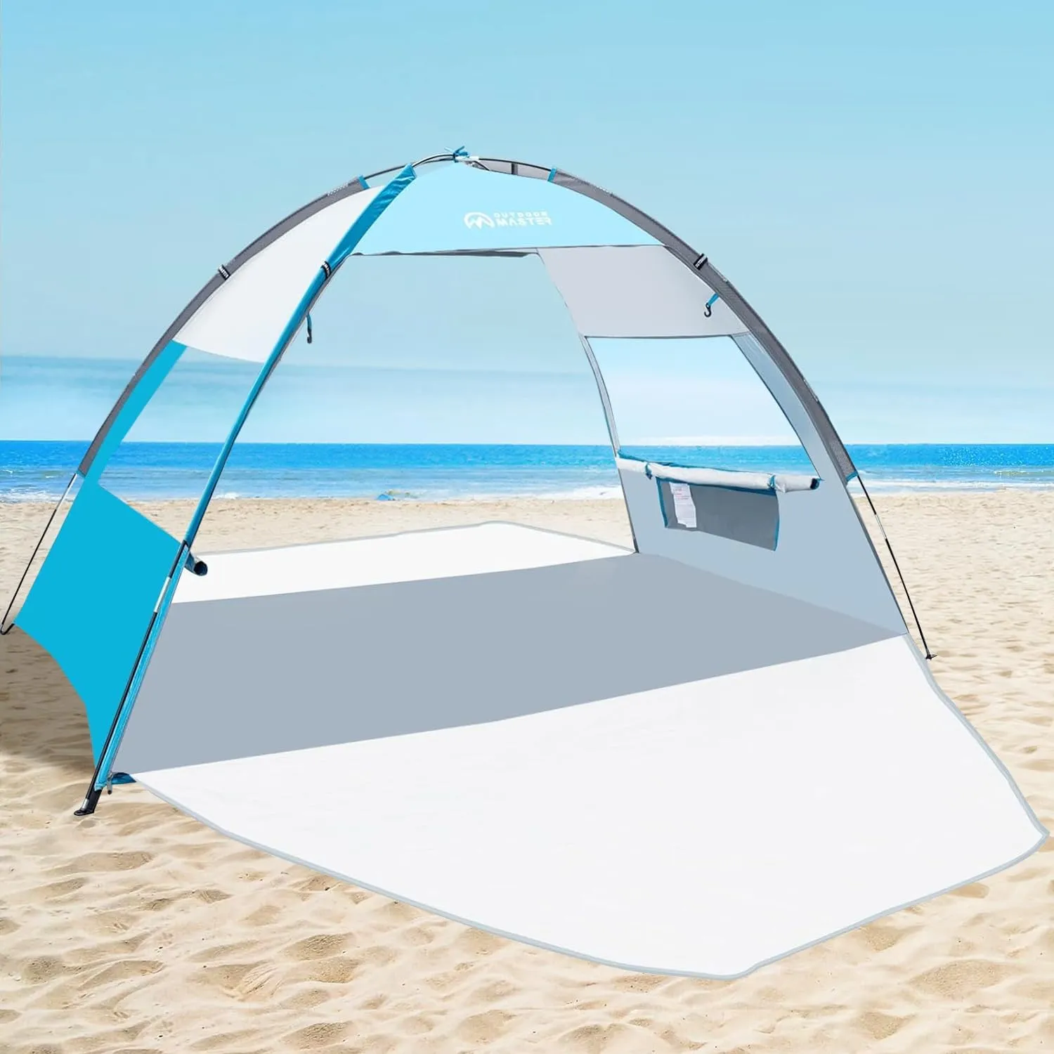OutdoorMaster Beach Tent Sun Shelter with 2 Ventilated Doors, UPF50  Easy Setup Beach Tent Canopy for 3 Person, Lightweight & Portable Family Beach Umbrellas for Sand with Carrying Bag -Ocracoke Coast