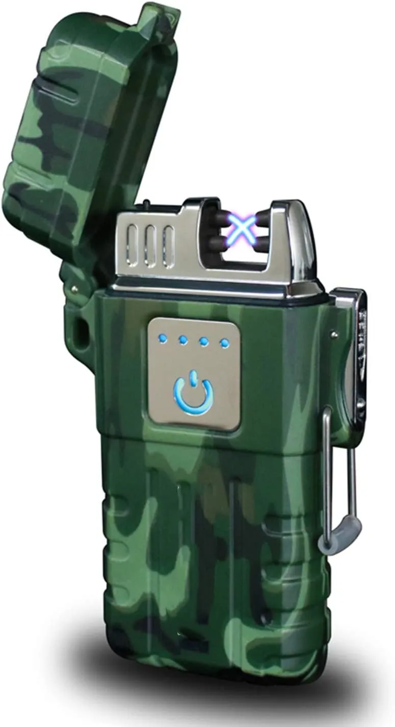 Outdoors Waterproof Lighter Smart Fingerprint Sensor Lighter USB Electronic Rechargeable Pulse Plasma Lighter Double Arc Plasma Lighter Perfect for Outdoors Camping Hiking Travelling Gas Stove BBQ