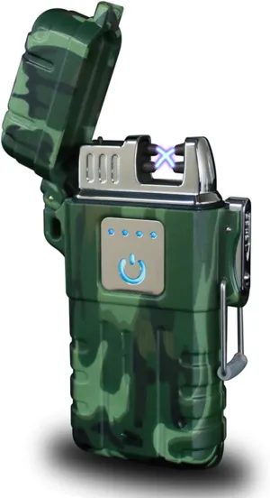 Outdoors Waterproof Lighter Smart Fingerprint Sensor Lighter USB Electronic Rechargeable Pulse Plasma Lighter Double Arc Plasma Lighter Perfect for Outdoors Camping Hiking Travelling Gas Stove BBQ