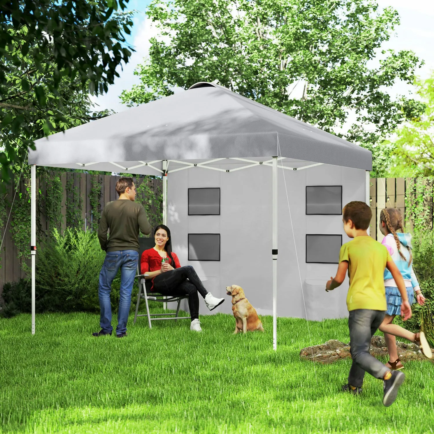 Outsunny 10' X 10' Pop Up Canopy Tent With Sidewall, Light Grey