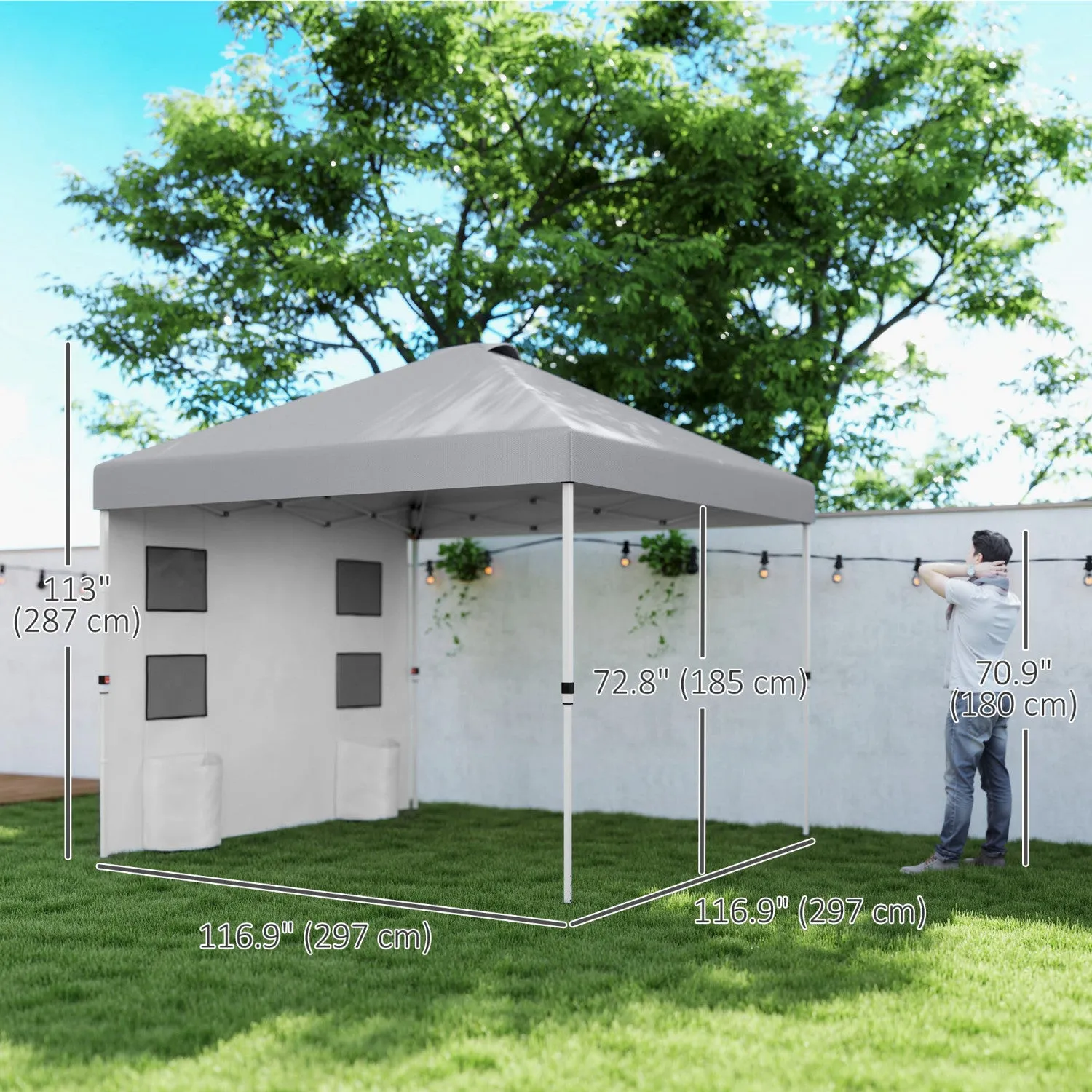 Outsunny 10' X 10' Pop Up Canopy Tent With Sidewall, Light Grey
