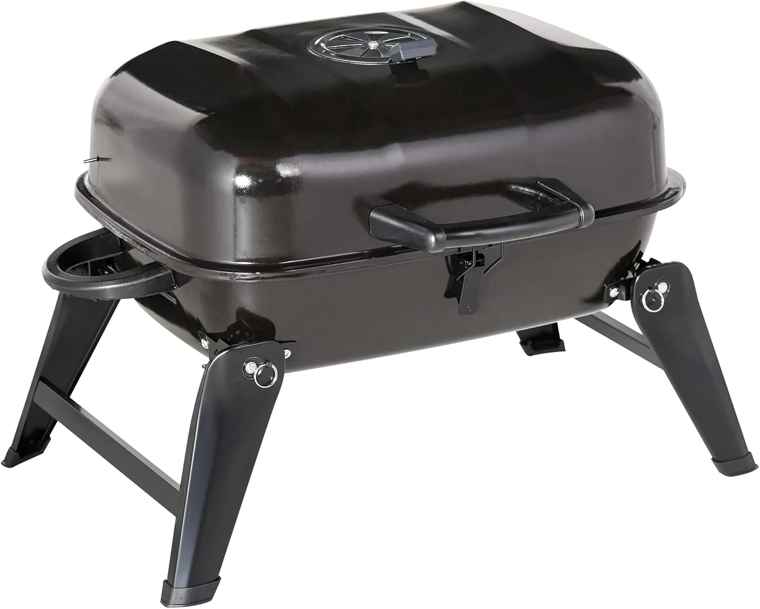 Outsunny 14" Portable Charcoal Grill, Tabletop Small BBQ Grill for Outdoor Cooking, Camping, Tailgating, Enamel Coated, Vent, Folding Legs, Black