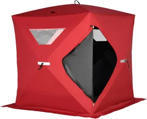 Outsunny 2-4 People Pop-Up Portable Tent - Ice Fishing Shelter with Two Doors, Windows and Vents, Winter Fishing Shanty